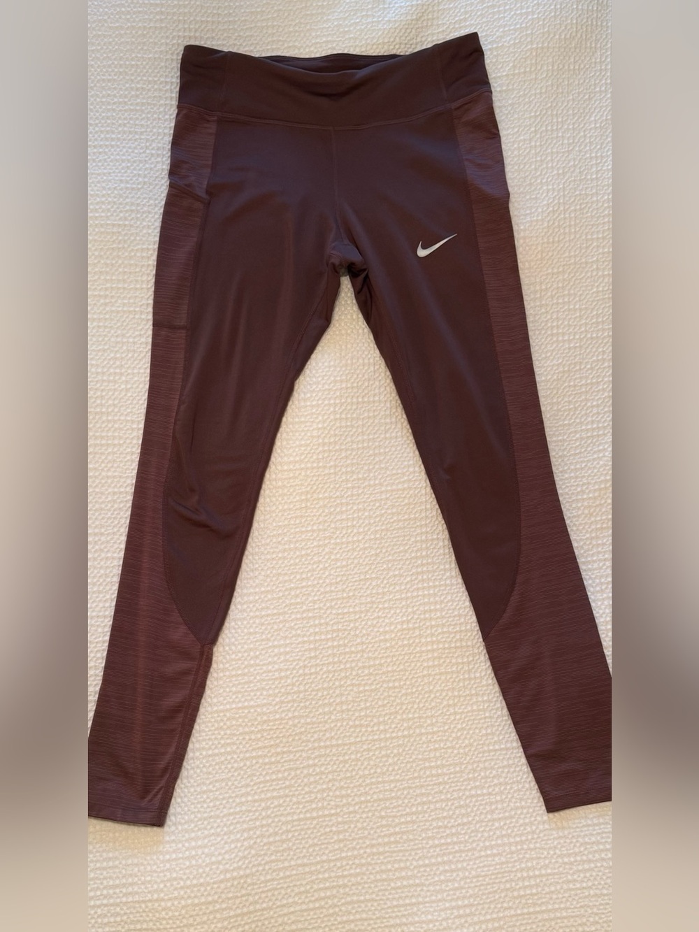Nike Dri-FIT Burgundy Fleece-Lined Running Leggings | Size = L